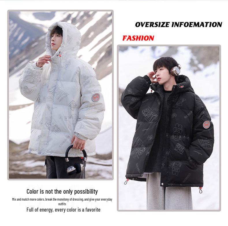 Cross-Border E-commerce Student White Duck Down Jacket: Men's Winter Short Hooded, Windproof, and Warm Thickened for Couples