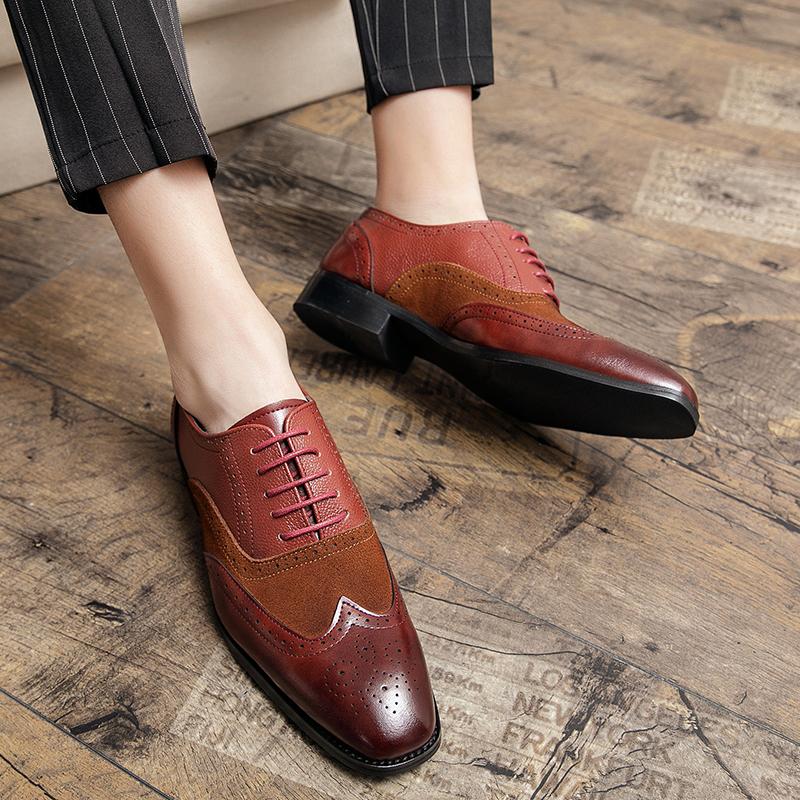 New casual men's leather shoes Designer and Splicing Fashion Styles Office and leisure business Plus Size Adult shoes Brown