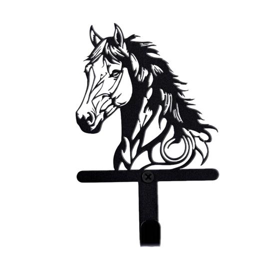 Black Horse Wall Hook Key Hanger with Horse Silhouette Wall Mounted Iron Hook Entryway Organizer for Keys Bags Hats Coats