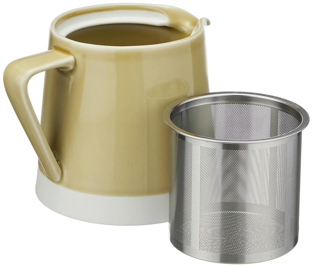 Hasami ware [essence] Teapot and Stainless Steel Strainer Set, 500ml, Yellow, Solid Porcelain Glaze, Stylish Teapot, Made in Japan, Porcelain,