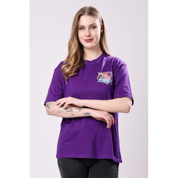 Multicolor Oversized Cotton Blend Women's Summer Casual Wear T-shirt Pack Of 2