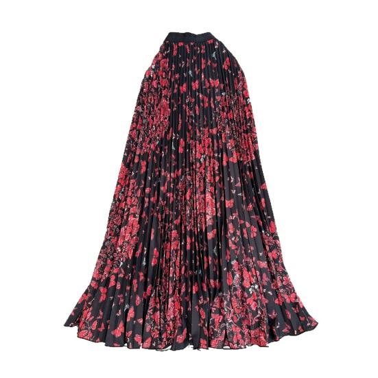 Fustă Lungă Stil Retro Talie Înaltă Elastică Fustă Pliată Imprimată cu Fluturi Tiv Larg Fustă din Material Respirabil Purtare Zilnică