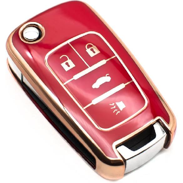 FEYOUN Key Fob Cover Compatible With Buick Encore Chevy Chevrolet Camaro Equinox Impala Sonic Trax GMC Terrain Flip 4 Buttons TPU Remote Keyless Key