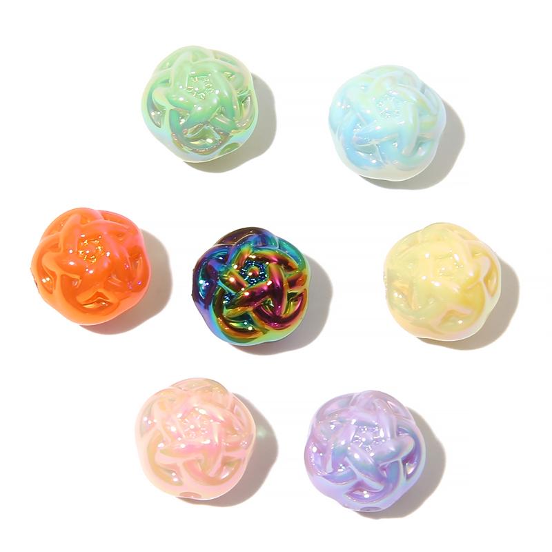Acrylic Milk Series Small Wool Flower Ball Beads for DIY Jewelry 5 Pcs