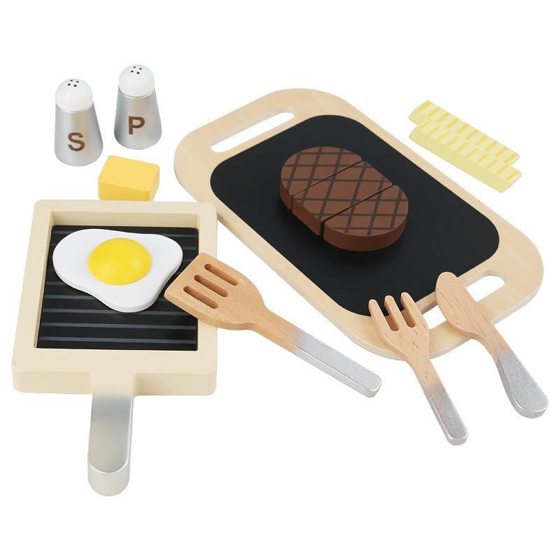 Wooden Kids' Role-Play Steak Cutting Kitchen Toy Set