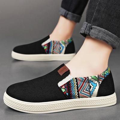 Novos Sapatos Casuais Respiráveis Masculinos, Sapatos de Tecido Estampado, Sapatos de Boca Rasa de Um Só, Tênis Board Tendência de Solado Macio, Sapatos Baixos