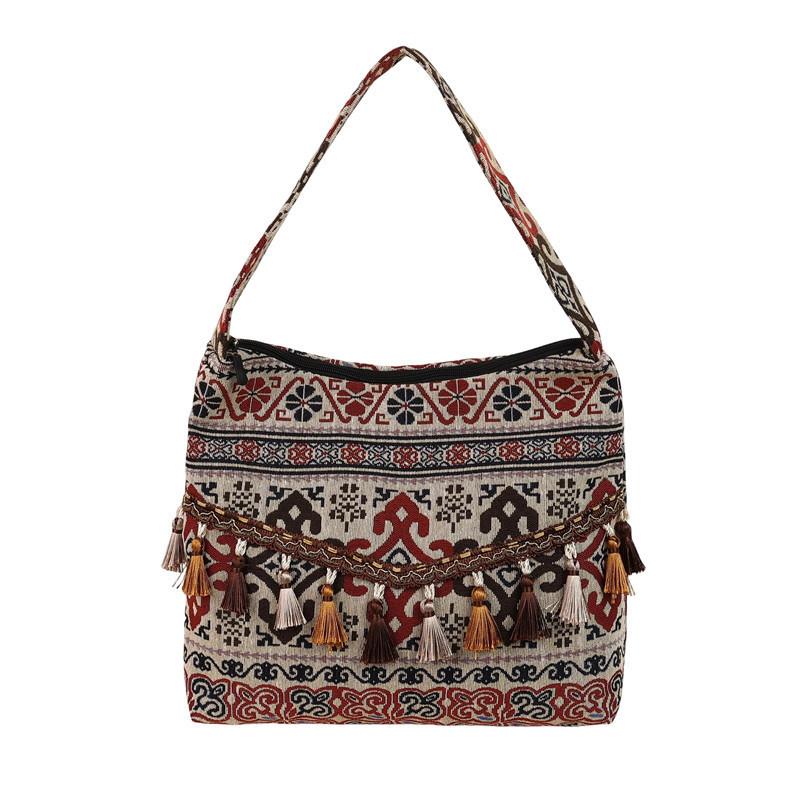 New shoulder bag ethnic style bag women's 2025 new bohemian style tassel large capacity tote bag women's bag