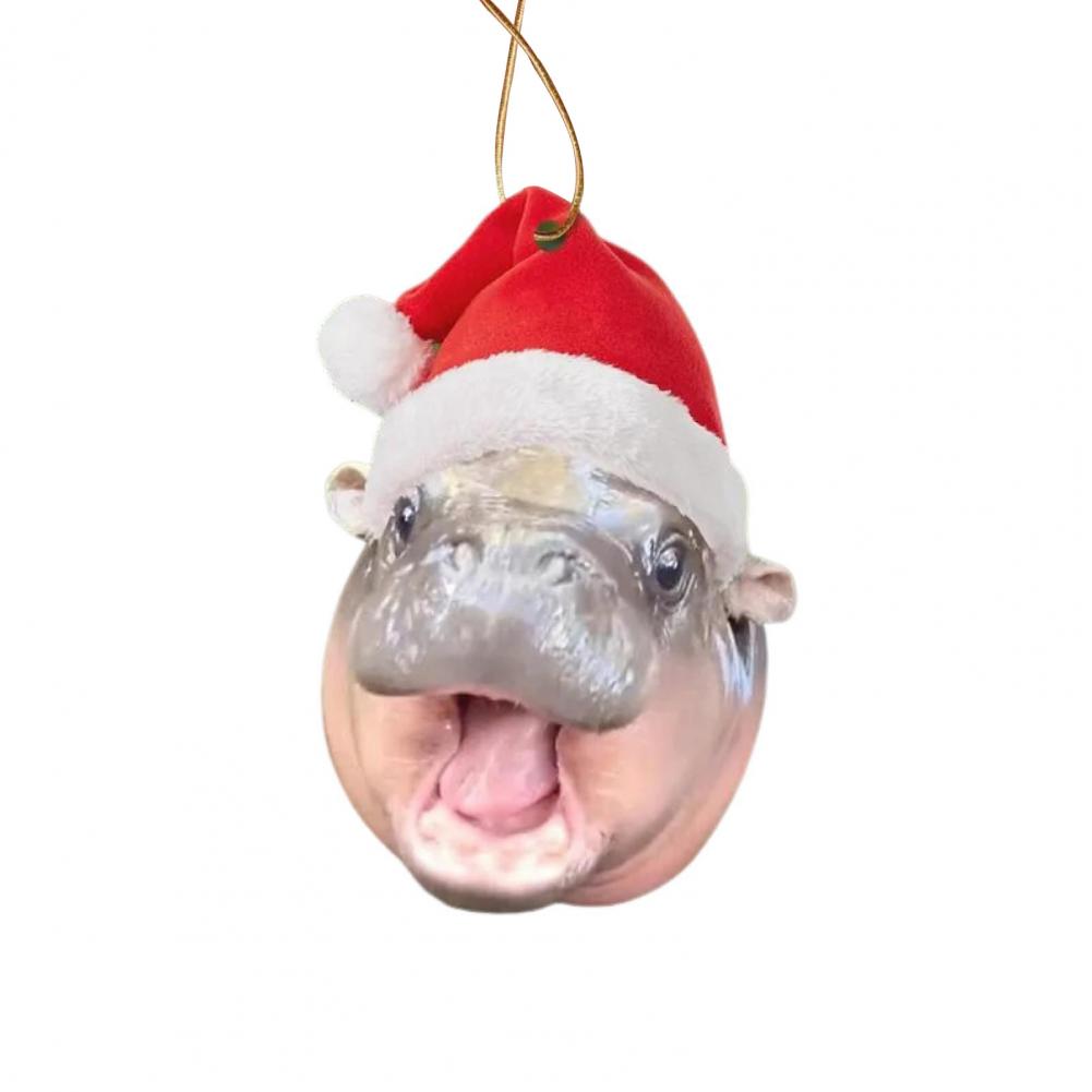 Vintage Rustic Christmas Ornaments Home Car Decor Accents Realistic Christmas Pygmy Hippo Ornaments with Xmas for Tree for Car