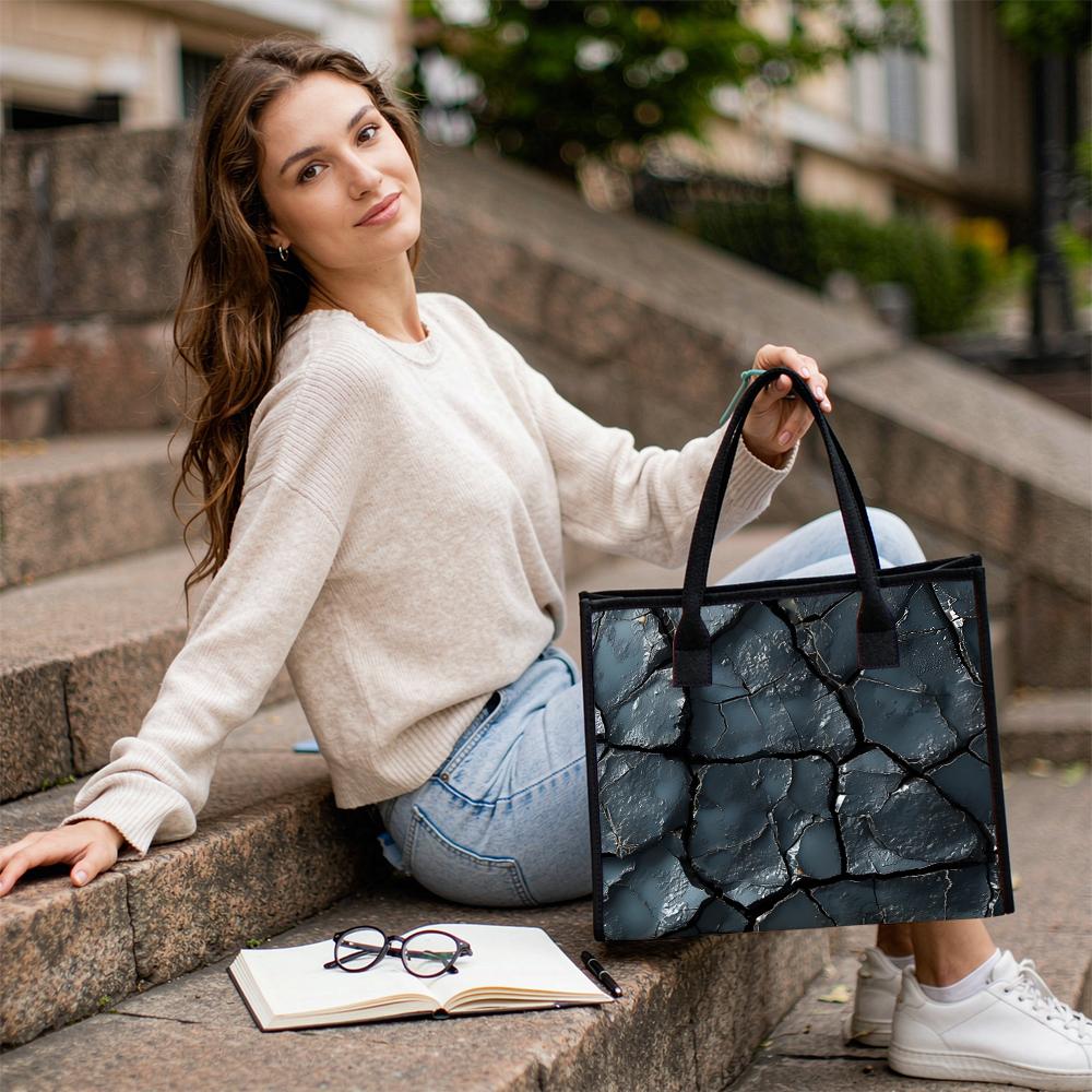 Cracked Texture Large Tote Bag Casual Daily Shoulder Handbag For Commuting Shopping