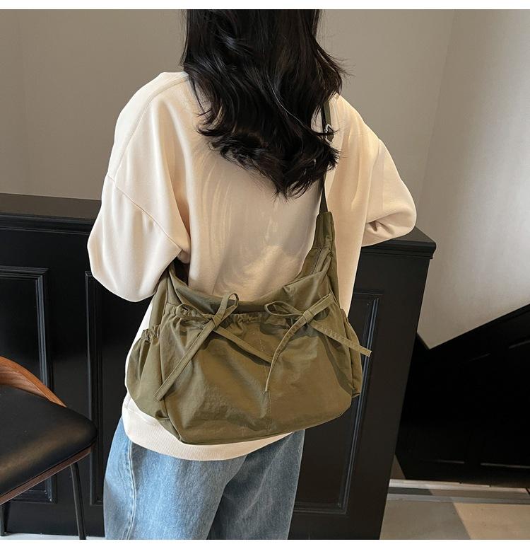 Solid Color Ruched Design Ladies Nyl Cloth Shoulder Bags Large Capacity Female Crossbody Bag Sweet Bow Strap Women's Handbags