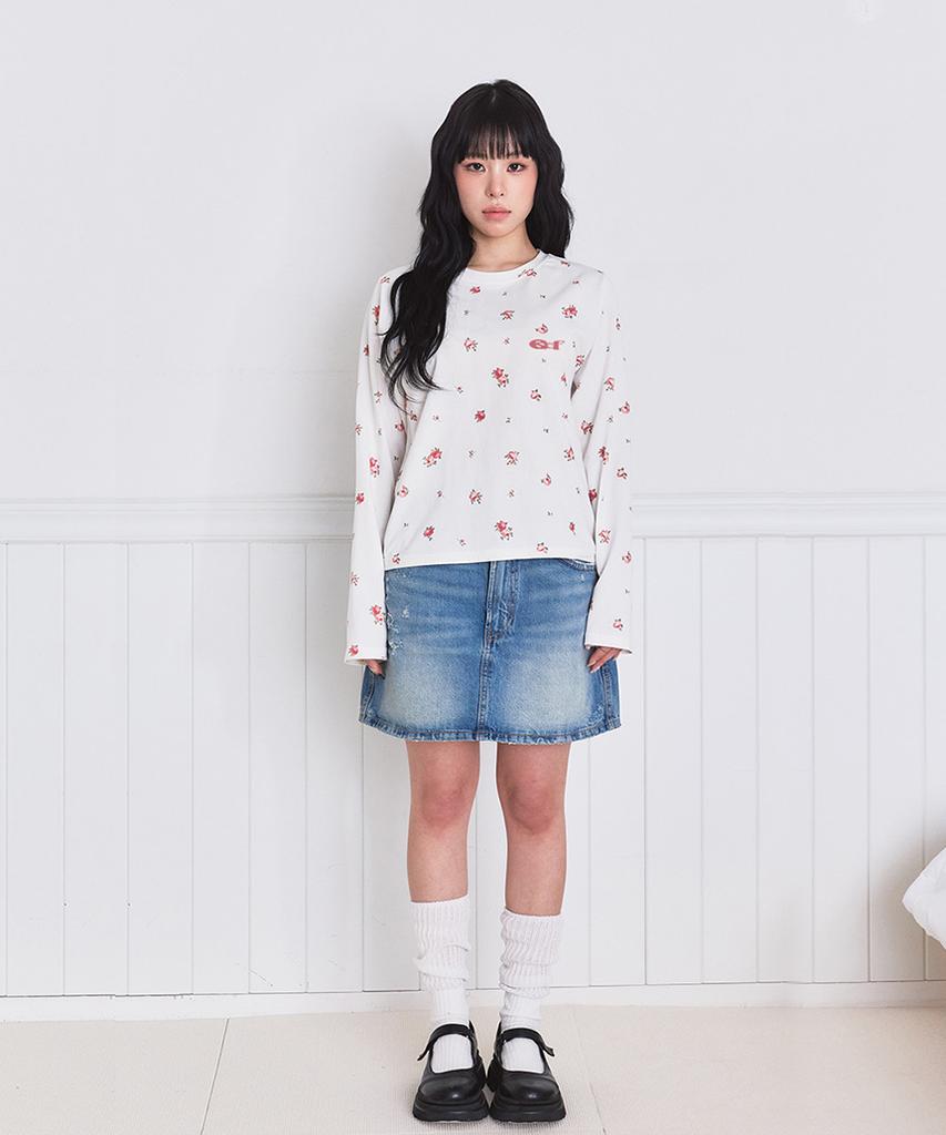 ESCAPEFROM Soft Rose Full Print Standard Fit Long Sleeve Ivory