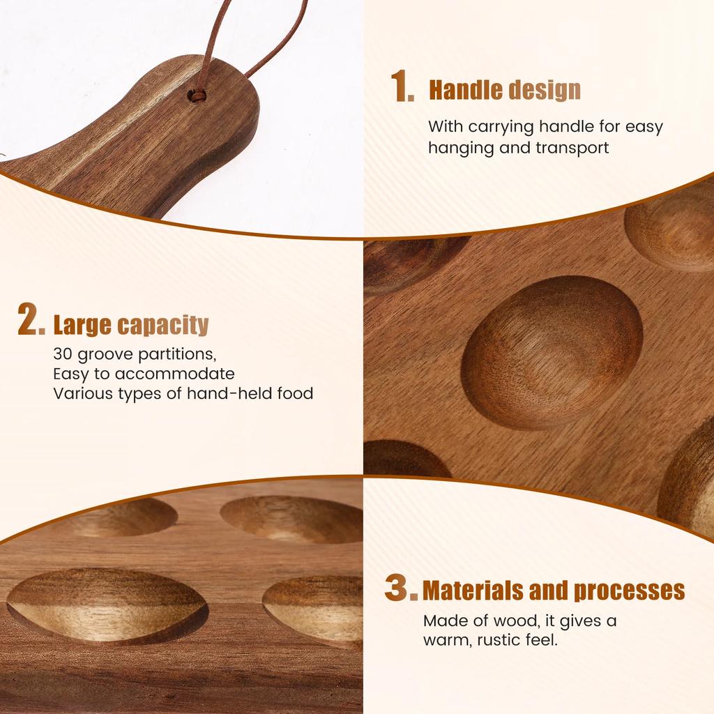 30 Hole Deviled Egg Platter Wood Deviled Egg Holder with Handle Multi-role Cutting Board Reversible Egg Tray Kitchen Accessories