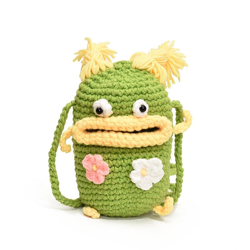 Adorável e Colorida Bolsa Balde Infantil de Crochê em Estilo Desenho Animado Para Crianças