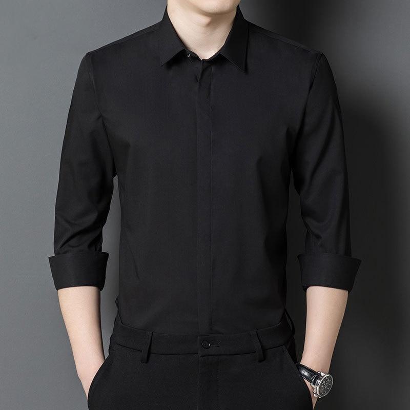 Men's Business Shirt Large Size Solid Color Overalls Long Sleeve Shirt