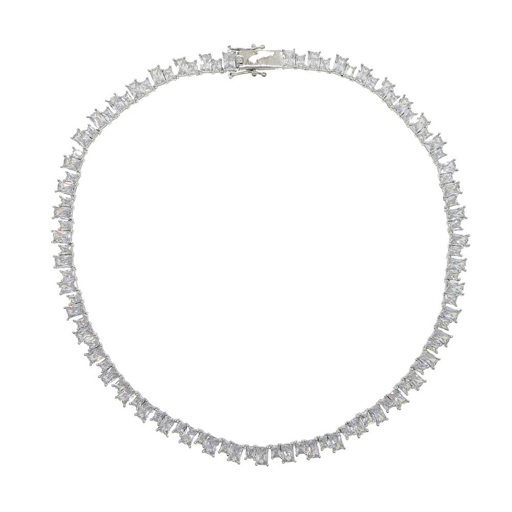 5A Iced Out Bling Rectangle Cz Tennis Necklace for Women 16" 18"