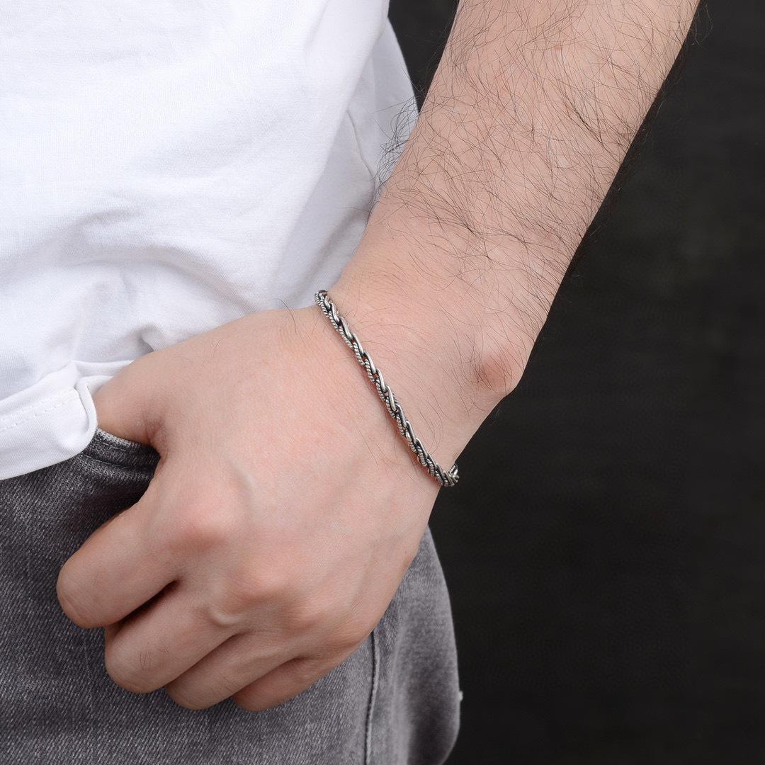 

Новый браслет из стерлингового серебра S925 с итальянской огранкой Pasta Twist, шесть символов, настоящие слова, мужские и женские модели, тайское серебро в стиле ретро 20CM