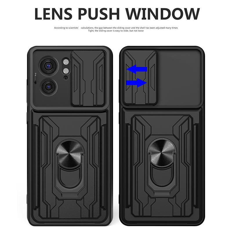 For Motorola Edge 40 5G Card Holder PC+TPU Phone Case Slide Lens Protection Kickstand Cover