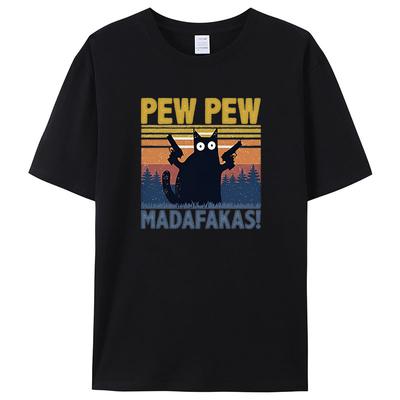 Pew Pew Madafakas Tişört Erkek Kısa Kollu Yenilikçi Komik Kedi Tişört Pamuk Oversize Üstler Gömlek Tişört Bisiklet Yaka Streetwea