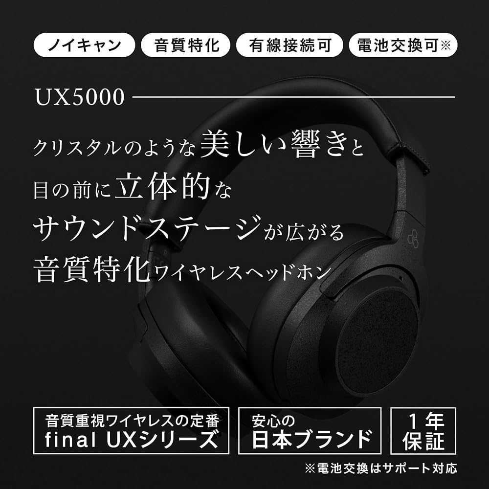 Final (Final) UX5000 Bluetooth Wireless Headphones with Noise Cancelling, Up To 65 Hours of Music...