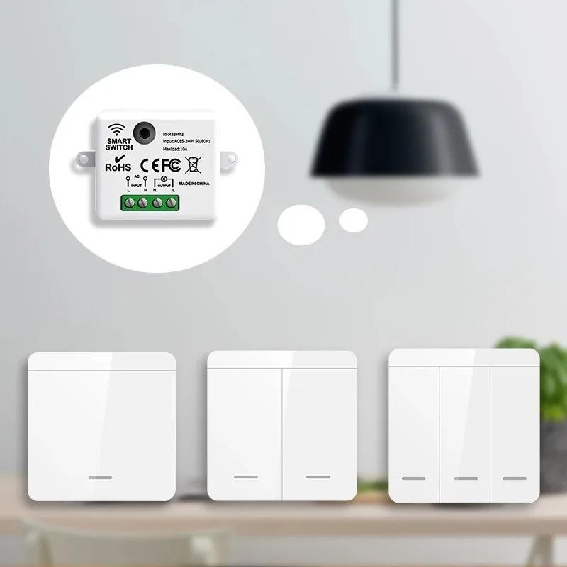 Interrupteur d'éclairage intelligent sans fil 433Mhz RF 86 Interrupteur mural 1/2/3 Gang Interruptor Interrupteur d'éclairage intelligent Mini récepteur relais pour maison Lumière LED Lampe Ventilateur