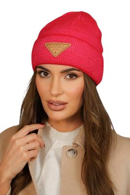 Naomi Beanie Winter Hat with Appliqué Color Scarlet