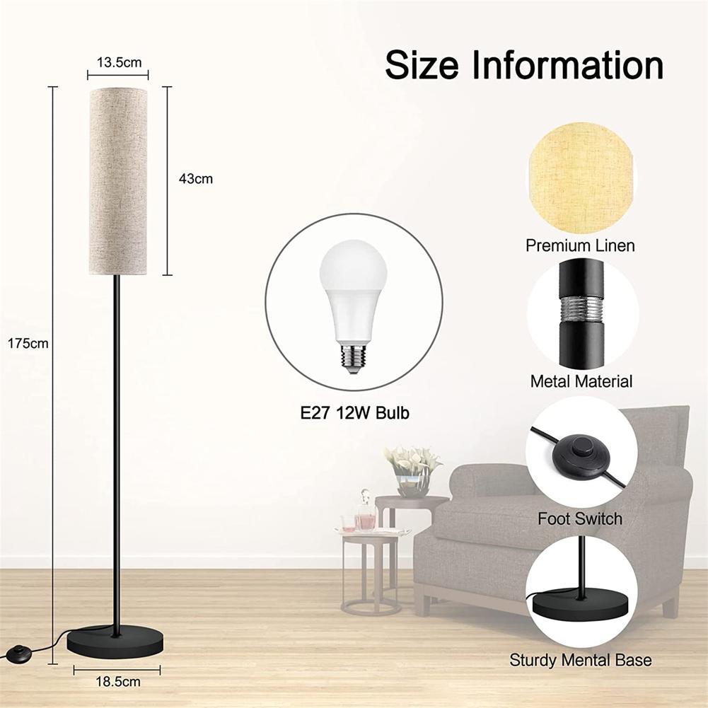 LED Floor Lamp With 3 Color 9w E27 Light Bulb 220V Linen Lampshade Foot Switch Floor Light For Bedroom Living Room Office Decor
