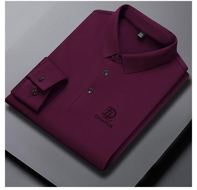 New Autumn Seamless High Elastic Long Sleeve Men's Business Casual Polo Shirt