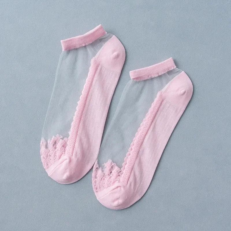 

Women Thin Transparent Ankle Lace Socks Spring Summer Flower Mesh Short Socks Soft Silk Transparent Socks Solid Cute Ankle Sox
