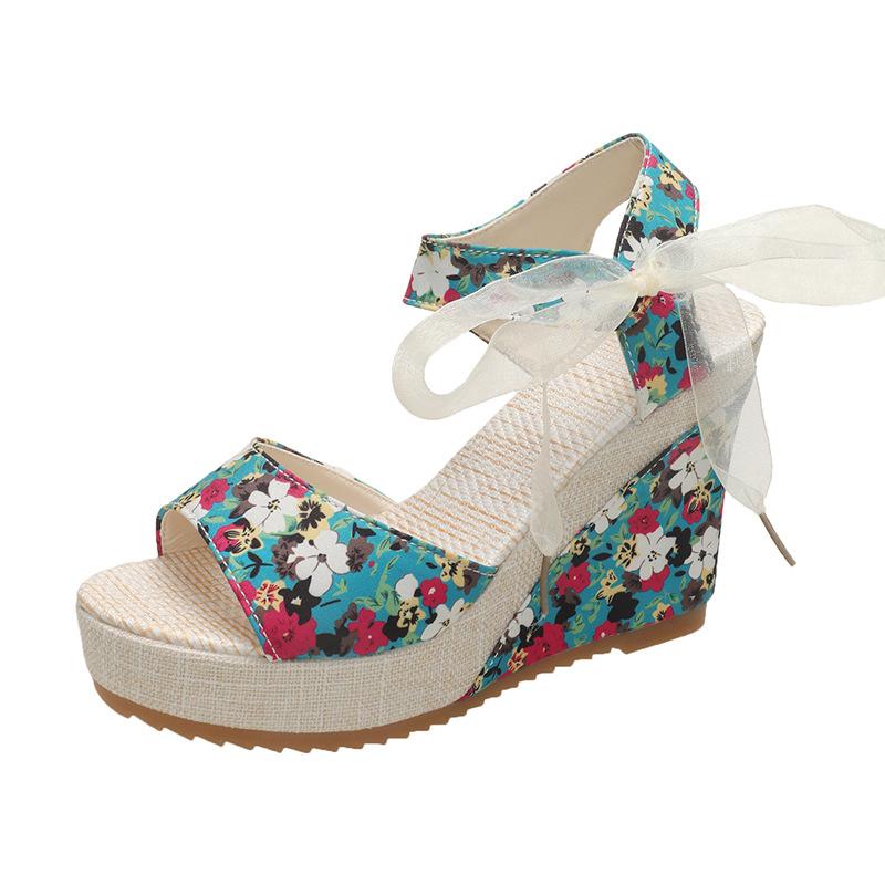 Bandage muffin sandals women's spring and summer high-heeled wedge heel sexy fish mouth platform high-heeled sandals women