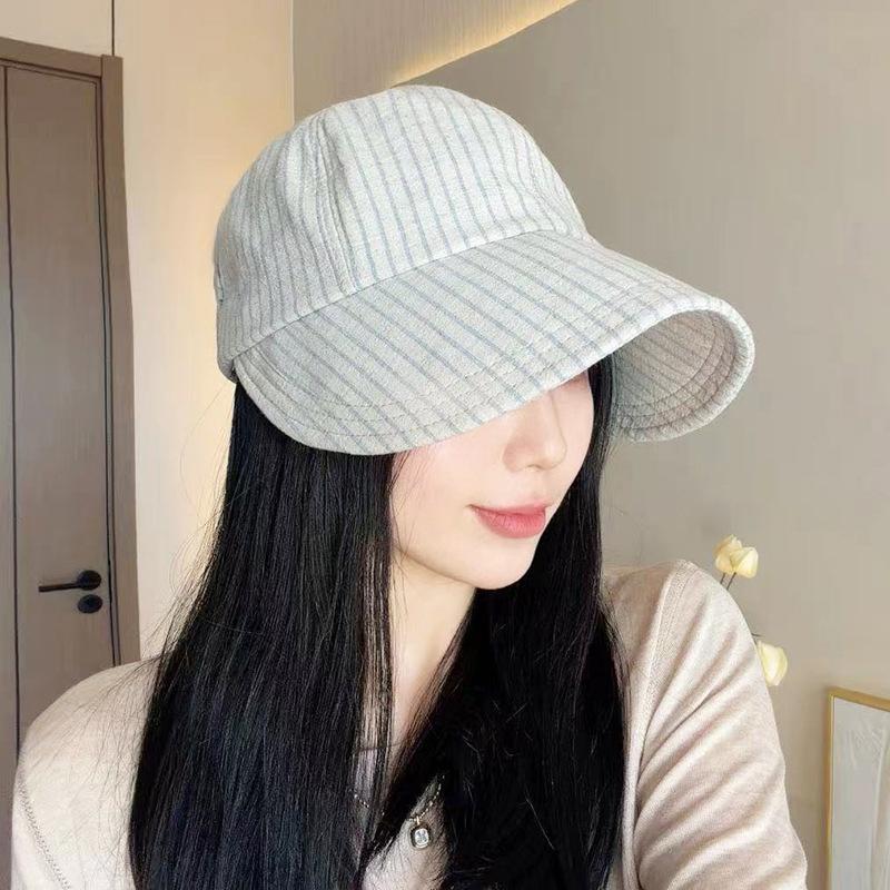 Trendy Korean Striped Wide-Brimmed Bucket Hat for Women Foldable Spring Summer Casual Cap
