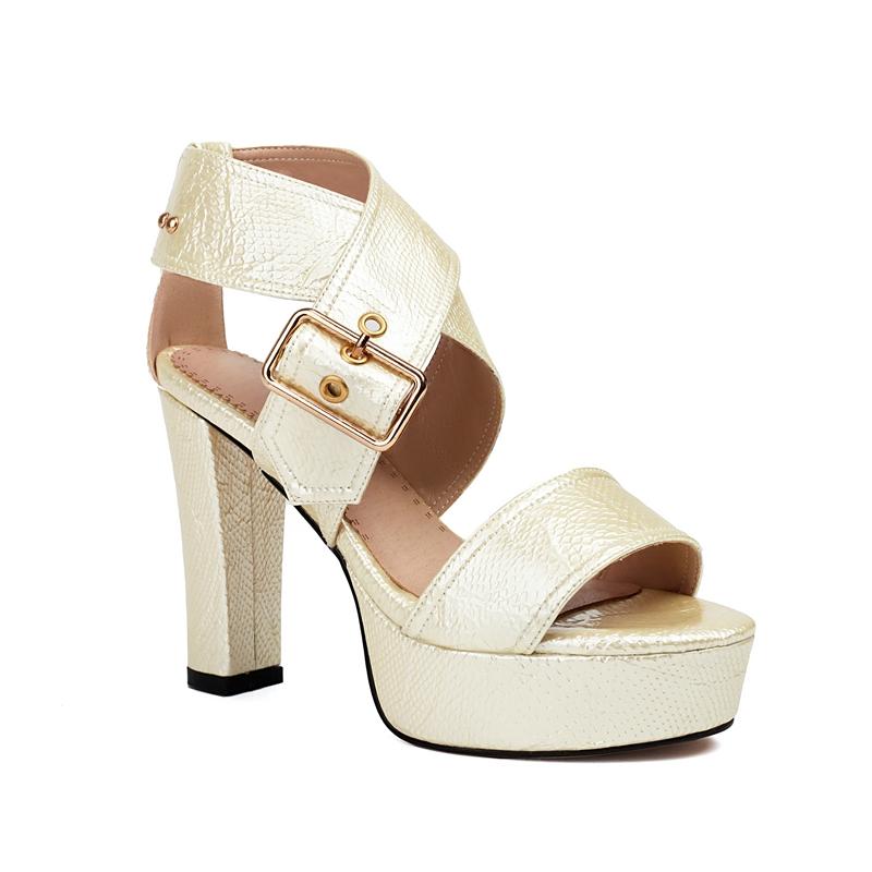 Fashion Women's New Summer European and American Metal Belt Buckle Waterproof Platform High Heel Large Open Toe Sandals