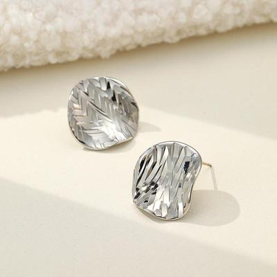 Irregular Crushed Ice Metal Stud Earrings: Luxurious French Design for Women.