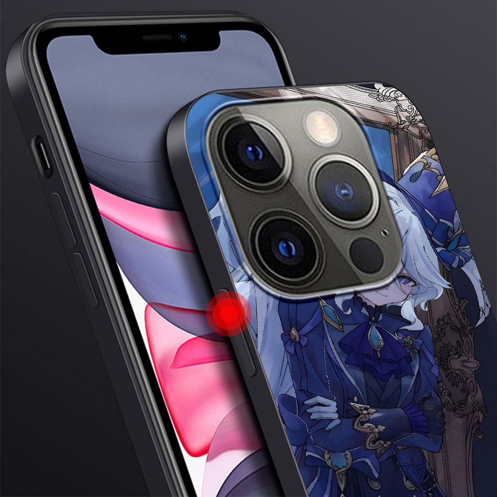 Genshin Impact Furina Case for Apple iPhone 14 11 7 SE 2020 8 X XS 13 12 Mini XR 15 Pro Max Silicone Black Soft Phone Cover