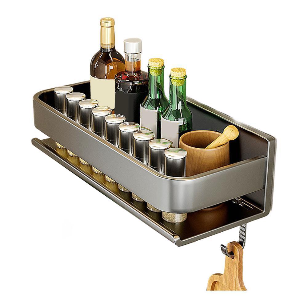 

No Drill Kitchen Wall Mounted Organizer Shelf Carbon Steel Storage Rack Space Saving Solution for Spices Jars and Kitchen Tools