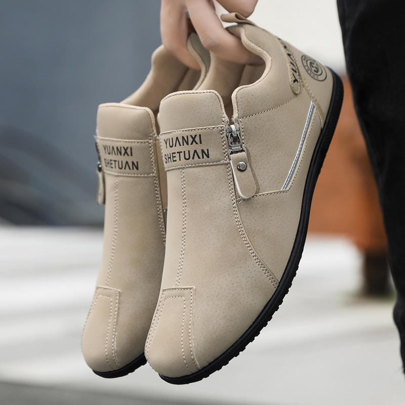 

Leather Men Casual Shoes Comfortable Slip on Walking Sneakers Outdoor Hiking Shoes Luxury Breathable Lazy Driving Shoe Zapatos 43 хакі