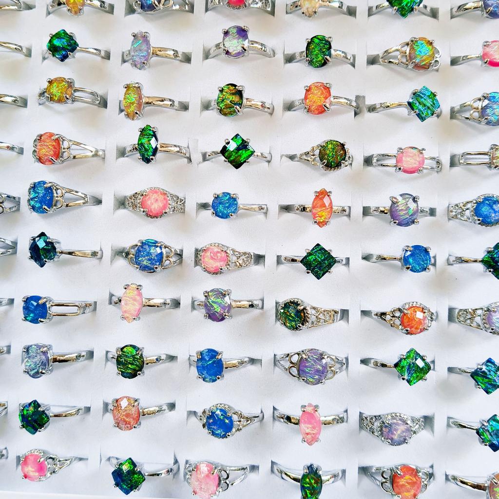 10Pcs Simple and fashionable colored alloy ring for ladies zirconium crystal ring