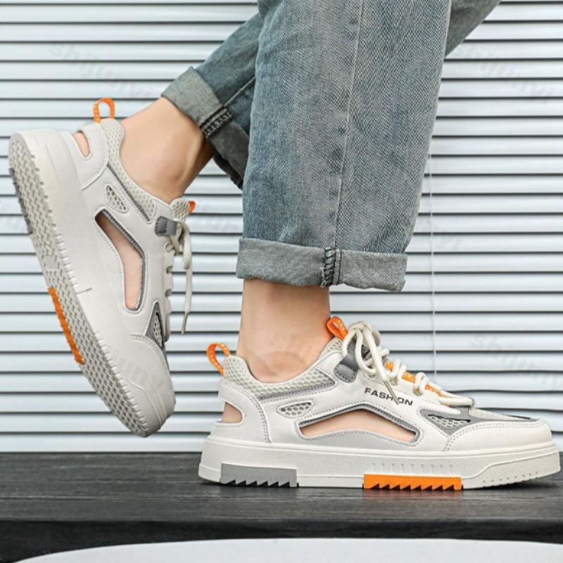 Fashion Summer Breathable Men's Vulcanized Shoes Comfortable Lace-up Outdoor Running Shoes 2025 New Mesh Casual Sneakers Tenis Masculino
