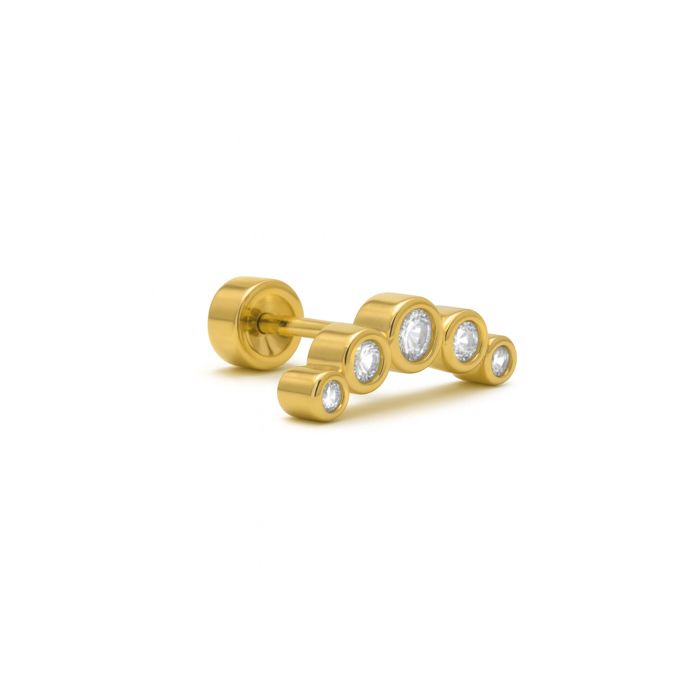 Earring - LUXENTER - Minimalist Piercing - 18K Yellow Gold - Cubic Zirconia - Stud/Push Back
