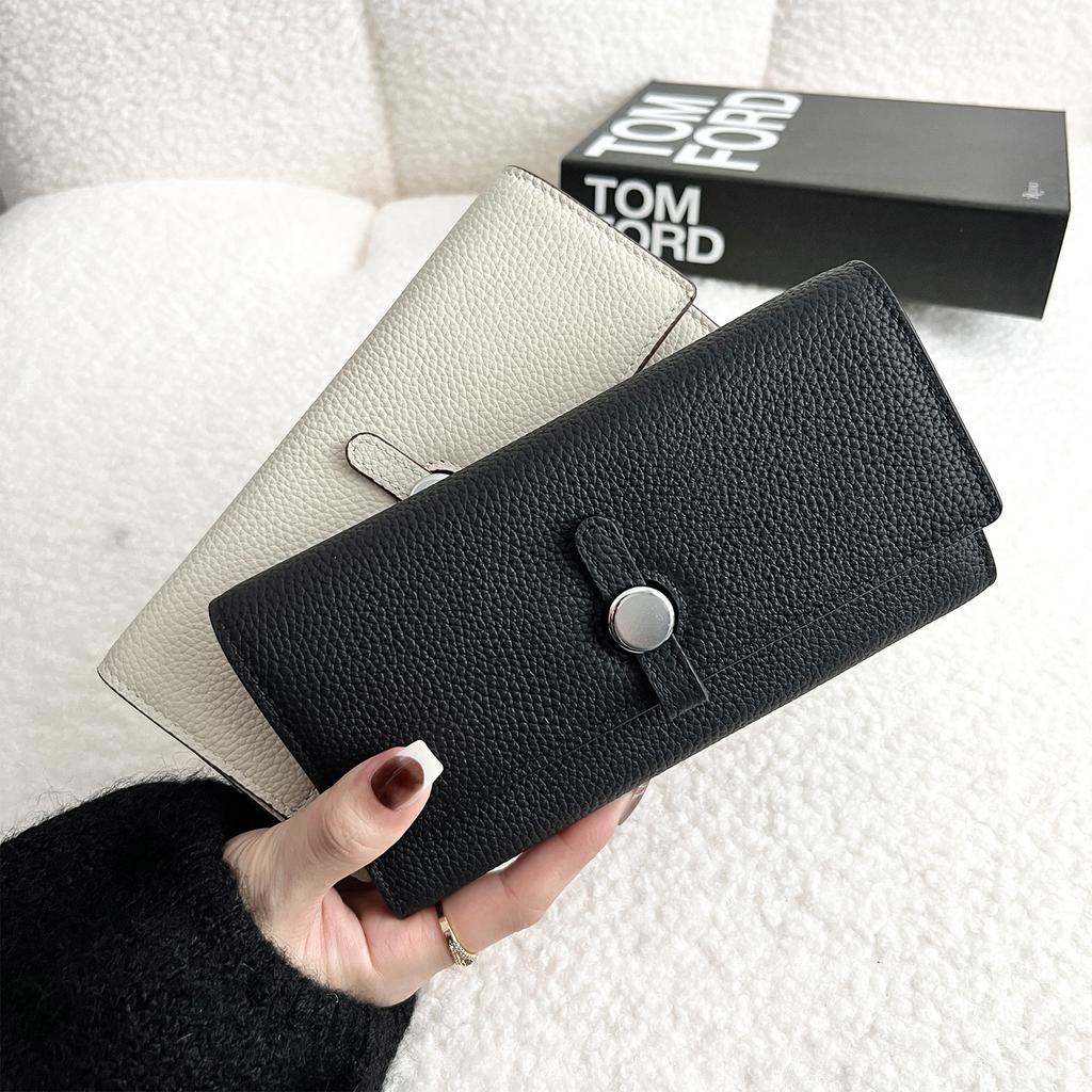 2026 New Large Capacity Long Women's Wallet Top Layer Cow Leather Simple Handbag Luxury Brand Litchi Pattern Wallet for Women
