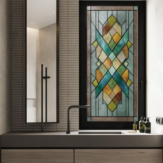 Stained Glass Window Privacy Films Decorative Static Clings Removable Sun Blocking Covering Colorful Window