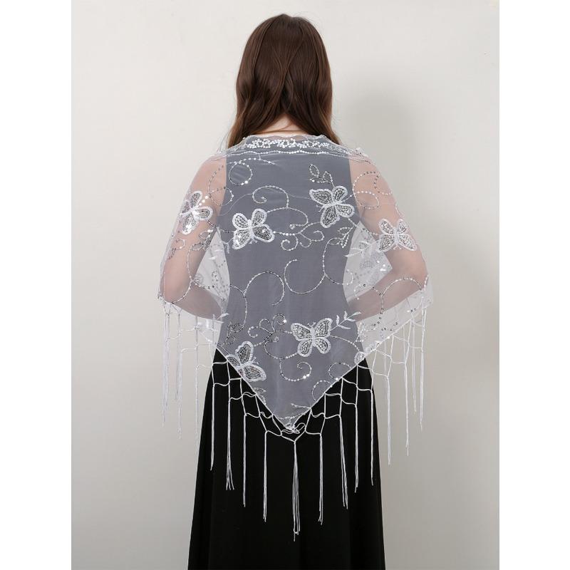 Meier Butterfly triangle scarf - openwork tassel embroidered party banquet evening dress lace shawl