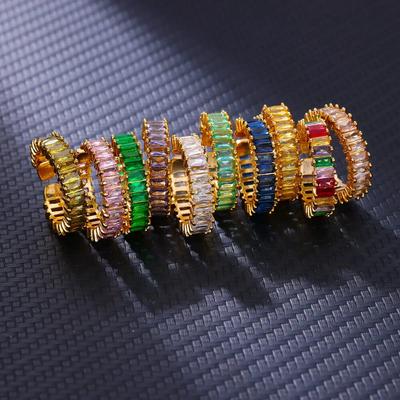 925 Sterling Silver Colored Cubic Zircon Square Rings for Women Men Gold Color Crystal Wedding Ring Luxury Jewelry Gift
