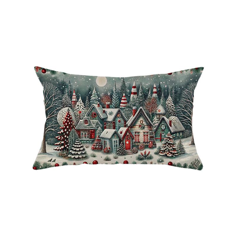 Christmas Atmosphere Pillow Cover Santa Claus Home Snow Scene Print Sofa Bedside Decoration Cushion Cover
