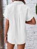 2024 Summer Women's Casual Solid Color Crinkle Fabric Batwing Sleeve Button-Down Shirt