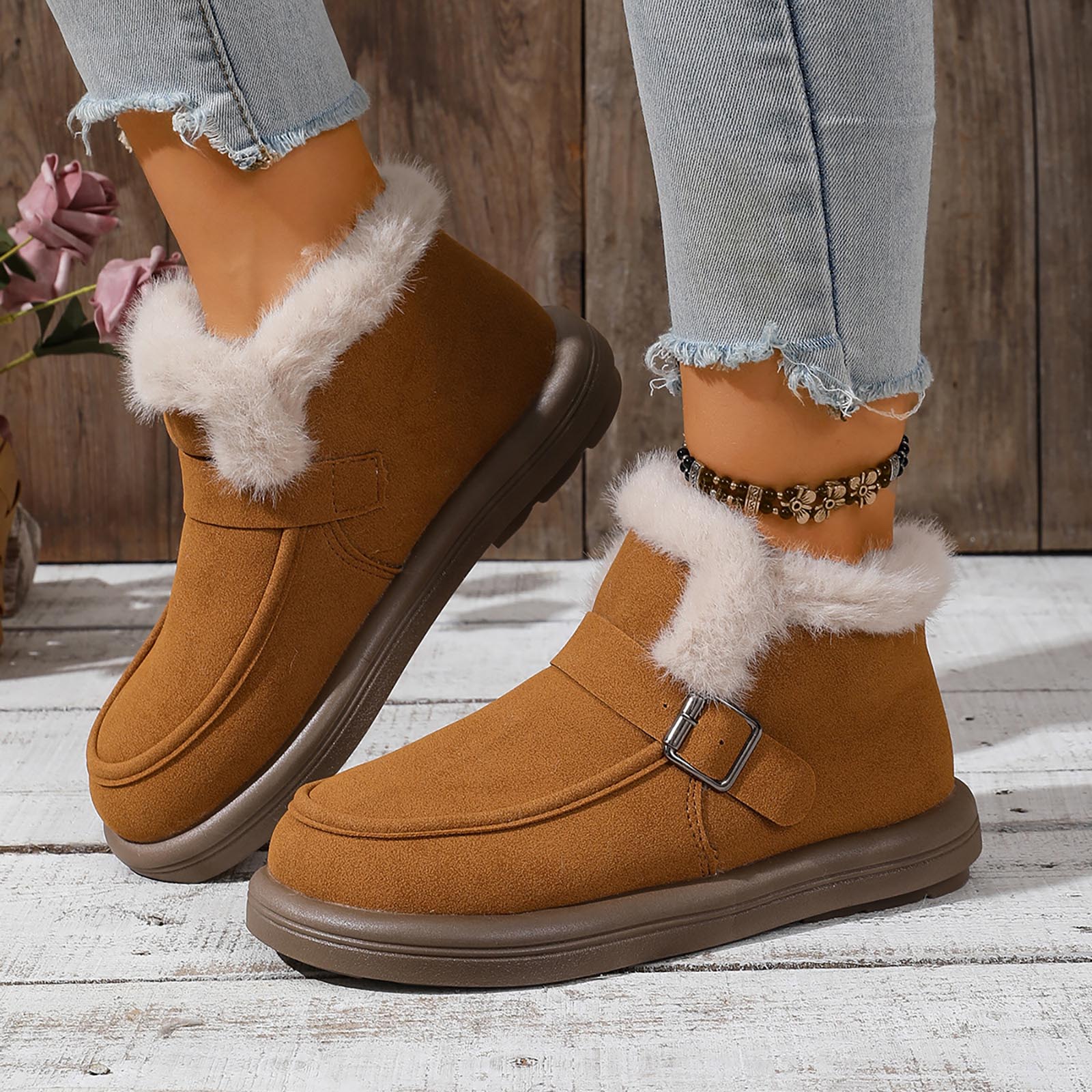 Women s Plush And Thick Flat Soled Thick Heeled Boots Cotton Casual Shoes Women Wedges 36 коричневый