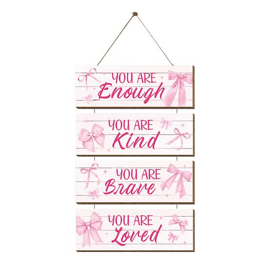 

Pink Bow Inspirational Wall Decor Positive Affirmations Wall Art Wooden Hanging Plaque Sign for Teen Girls Room Nursery Bedroom Decor A