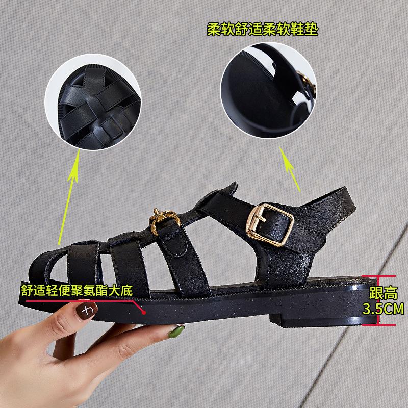 Roman Bag Head Sandals Women Wear 2025 Summer New Women's Flat Leather Women's Shoes Internet Celebrities Same Shoes Children