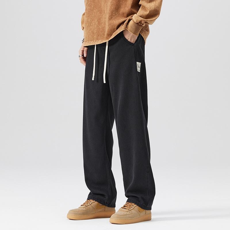 Tencel thin jeans men's new American retro trendy brand tether wide leg casual loose straight long pants