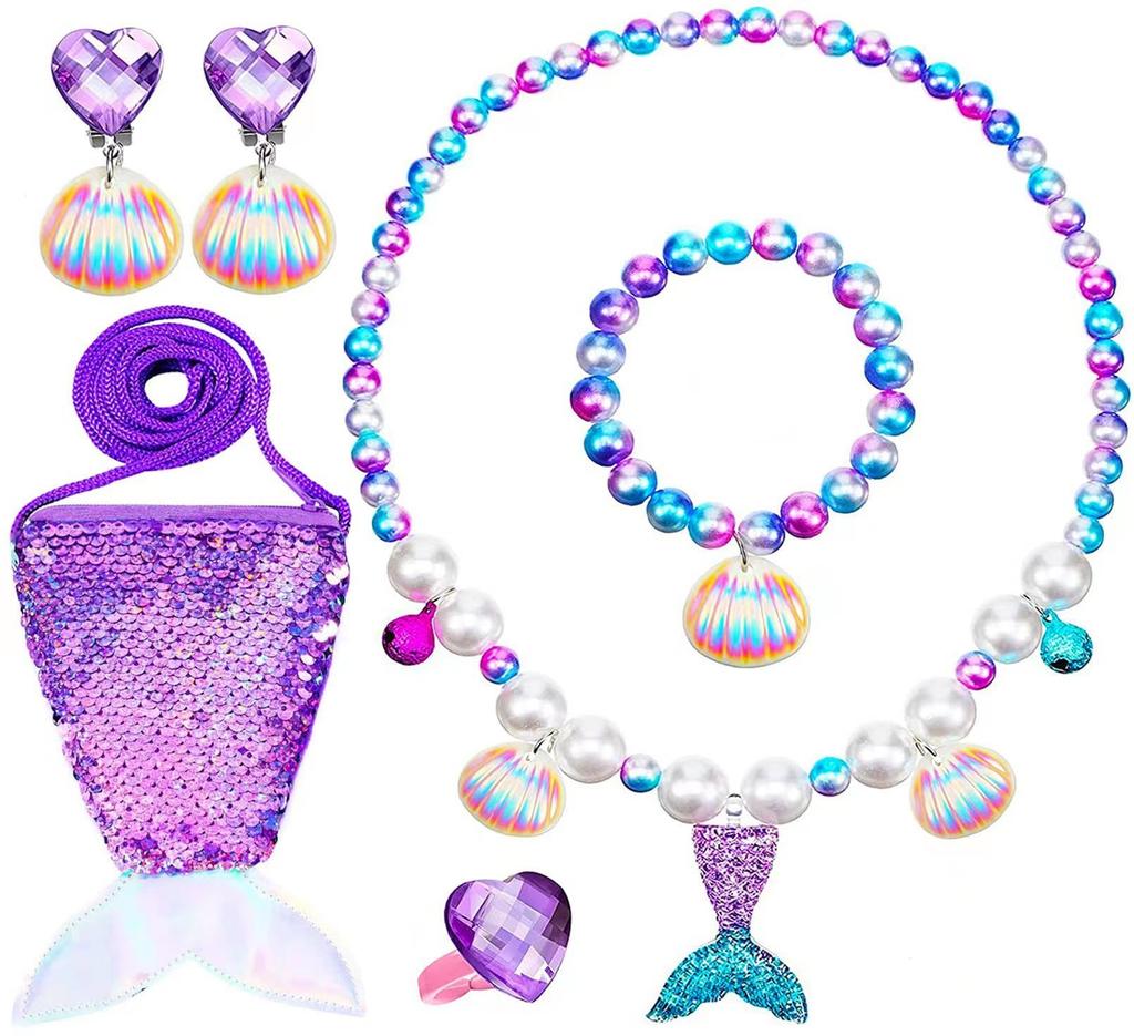 Children'S Princess Crown Accessories Necklace Set Bag Accessories Mermaid Generation Children'S Birthday Gift Jewelry