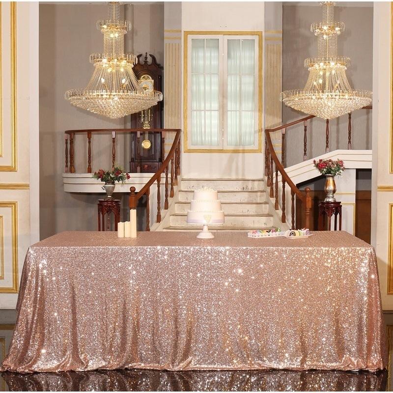 Nappe à Lenteilles Dorées Housse de Table Rectangulaire Pour Noël Mariage Anniversaire Fête de Cocktail d'Affaires Décor 100x130cm couleur champagne